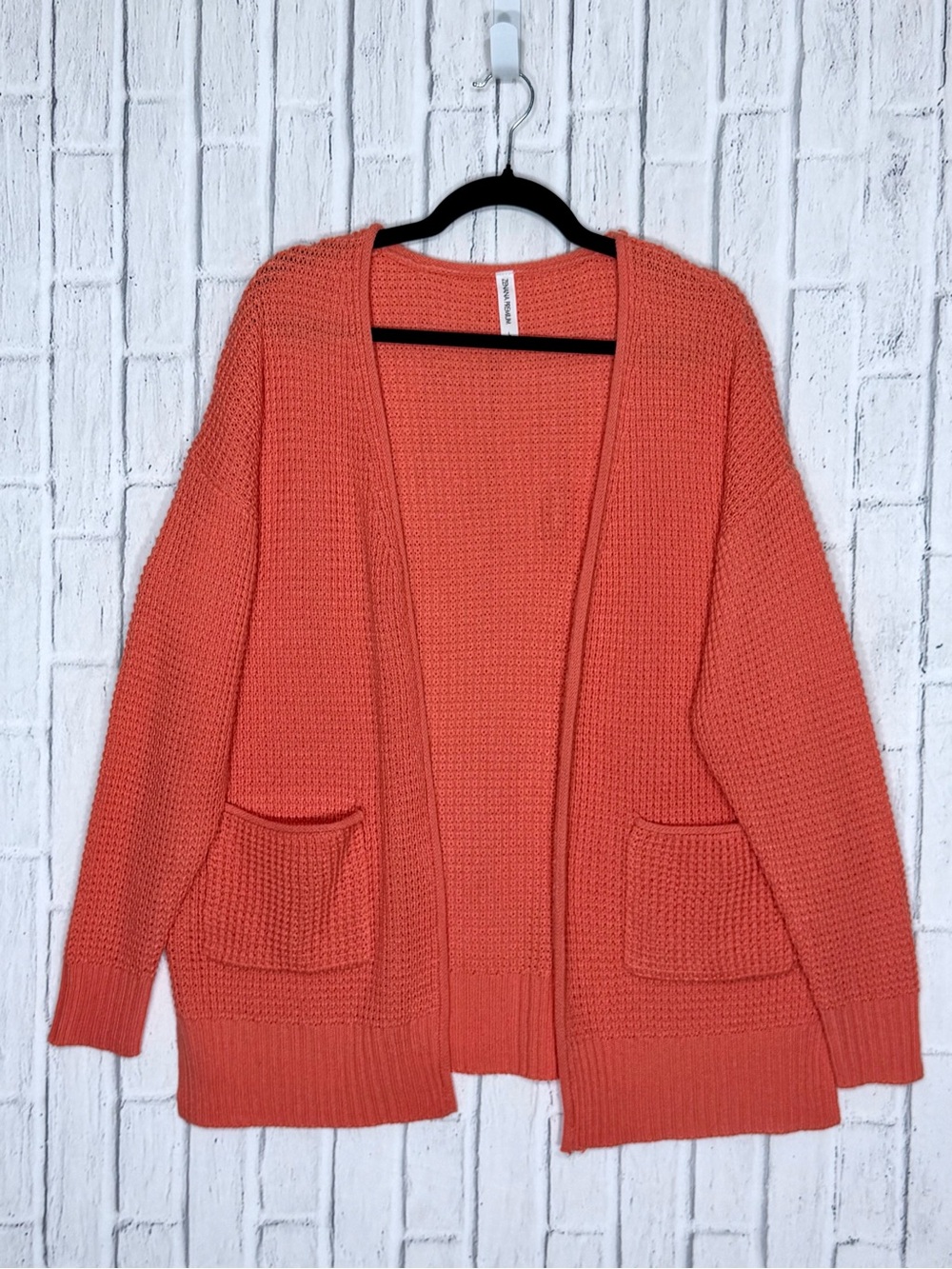 🍊 Zenana Premium Persimmon Coral Open Front Knit Cardigan Large